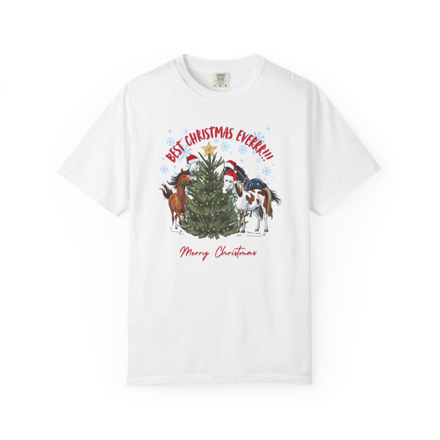Comfort Colors Christmas Horses T-Shirt — "Best Christmas Ever!!!" Holiday Tee