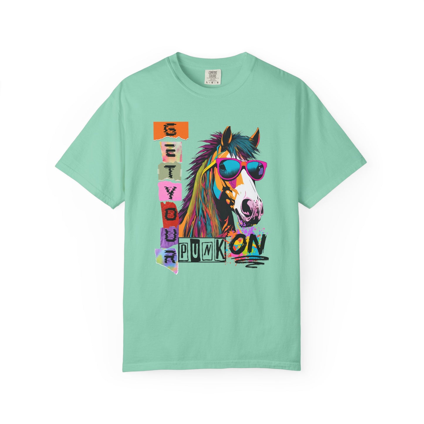 Comfort Colors Punk Horse Graphic T-Shirt — "Get Your Punk On" Colorful Retro Tee