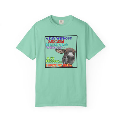 Comfort Colors Donkey T-Shirt — "A Day Without Sarcasm Is Like-- Just kidding. I have no idea." Graphic Tee