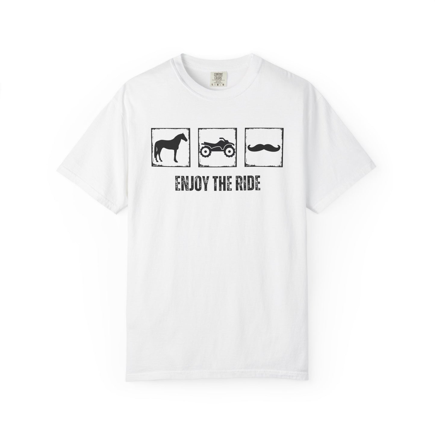 "Enjoy the Ride" — Horse, 4 Wheeler & Mustache Comfort Colors T-shirt