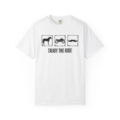 "Enjoy the Ride" — Horse, 4 Wheeler & Mustache Comfort Colors T-shirt