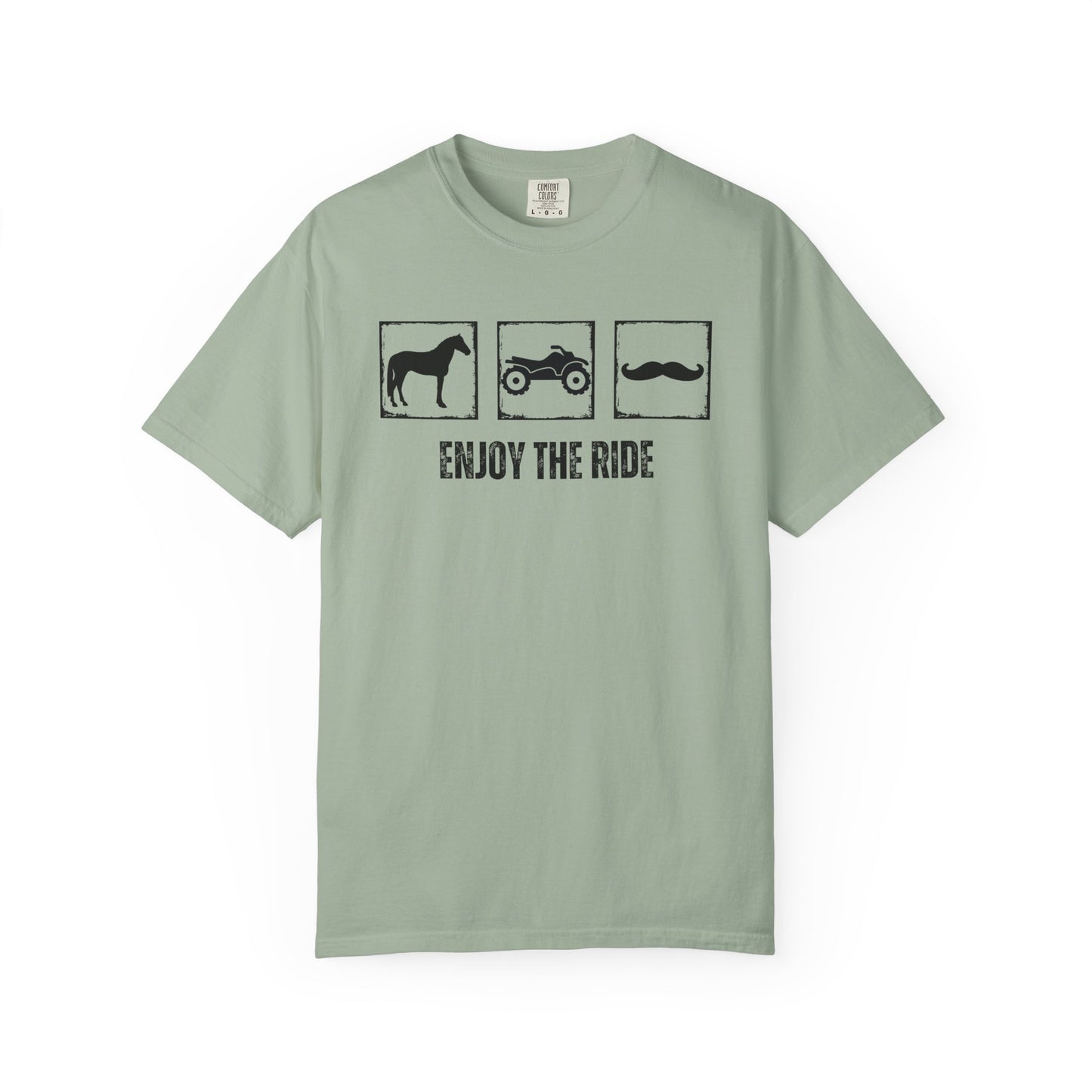 "Enjoy the Ride" — Horse, 4 Wheeler & Mustache Comfort Colors T-shirt