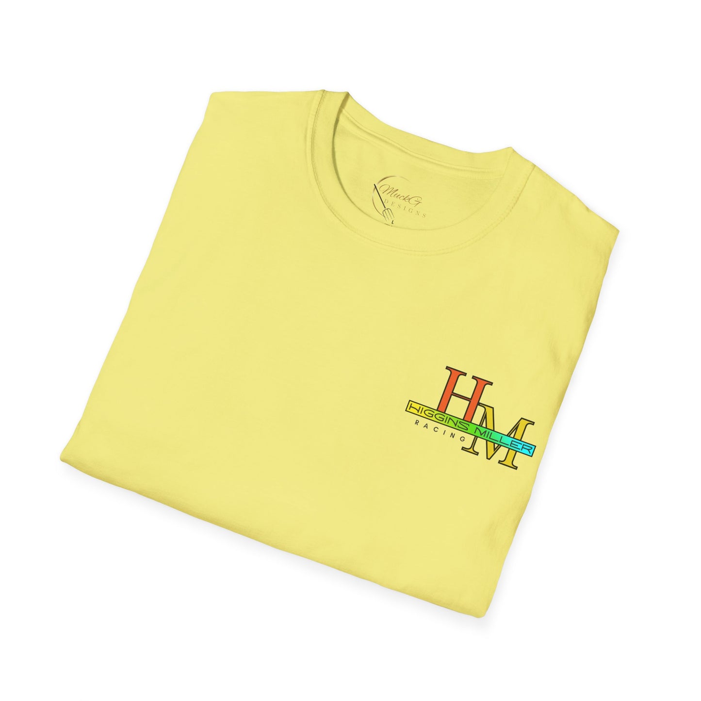 High Res Higgins Miller Soft Style T with flag, Race Day Unisex T-Shirt, Car Racing Shirt, Motorsports Apparel, Gift for Racing Fans, Casual Streetwear.