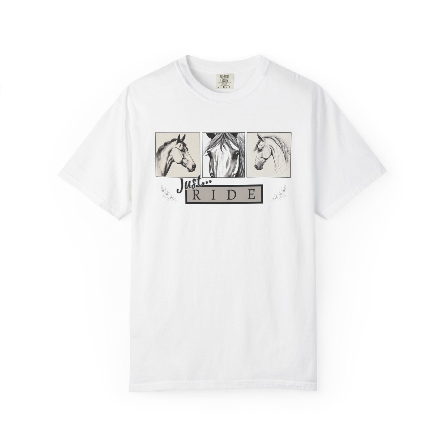 Comfort Colors  'Just Ride' with Horse Sketches Graphic T-Shirt
