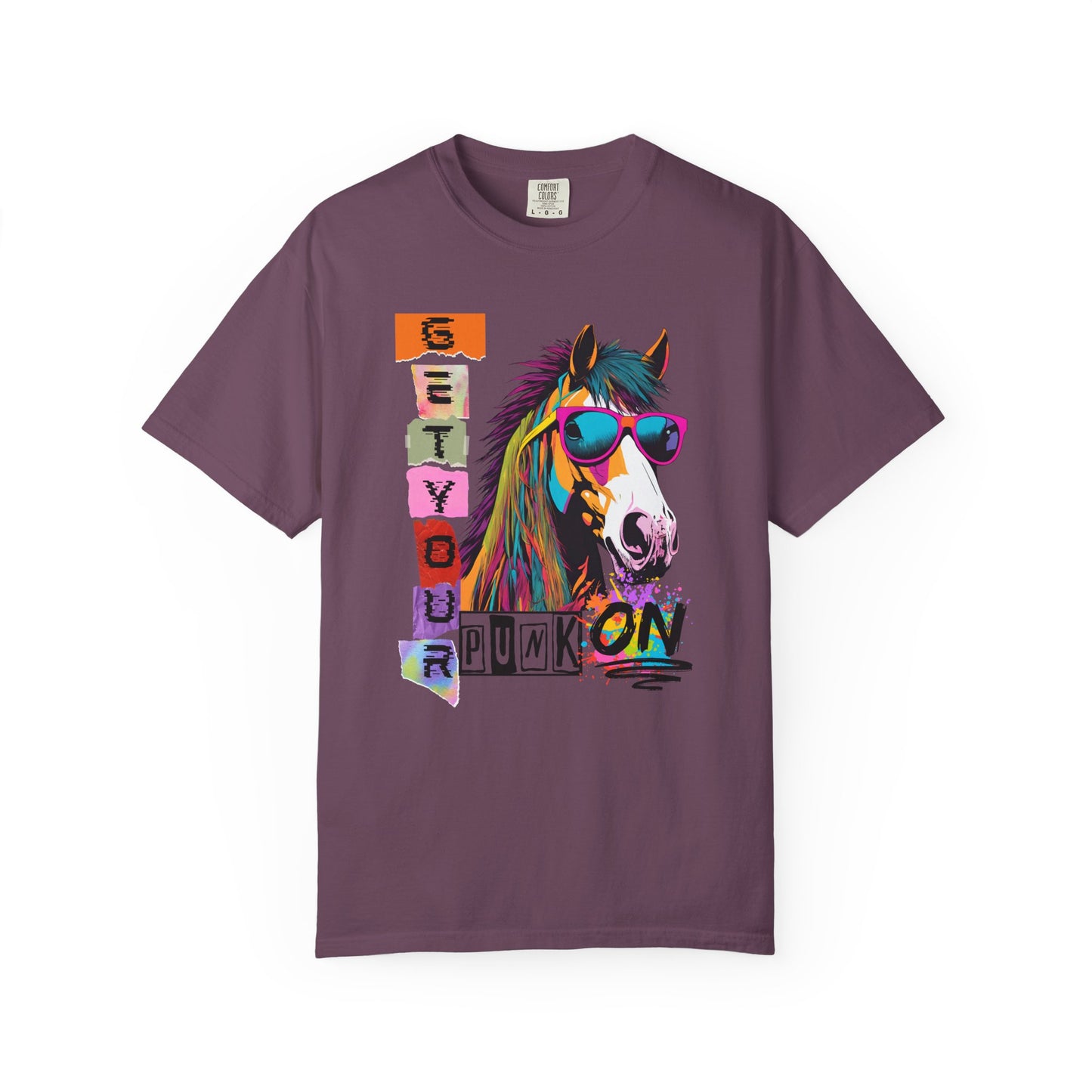 Comfort Colors Punk Horse Graphic T-Shirt — "Get Your Punk On" Colorful Retro Tee