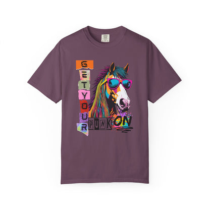 Comfort Colors Punk Horse Graphic T-Shirt — "Get Your Punk On" Colorful Retro Tee