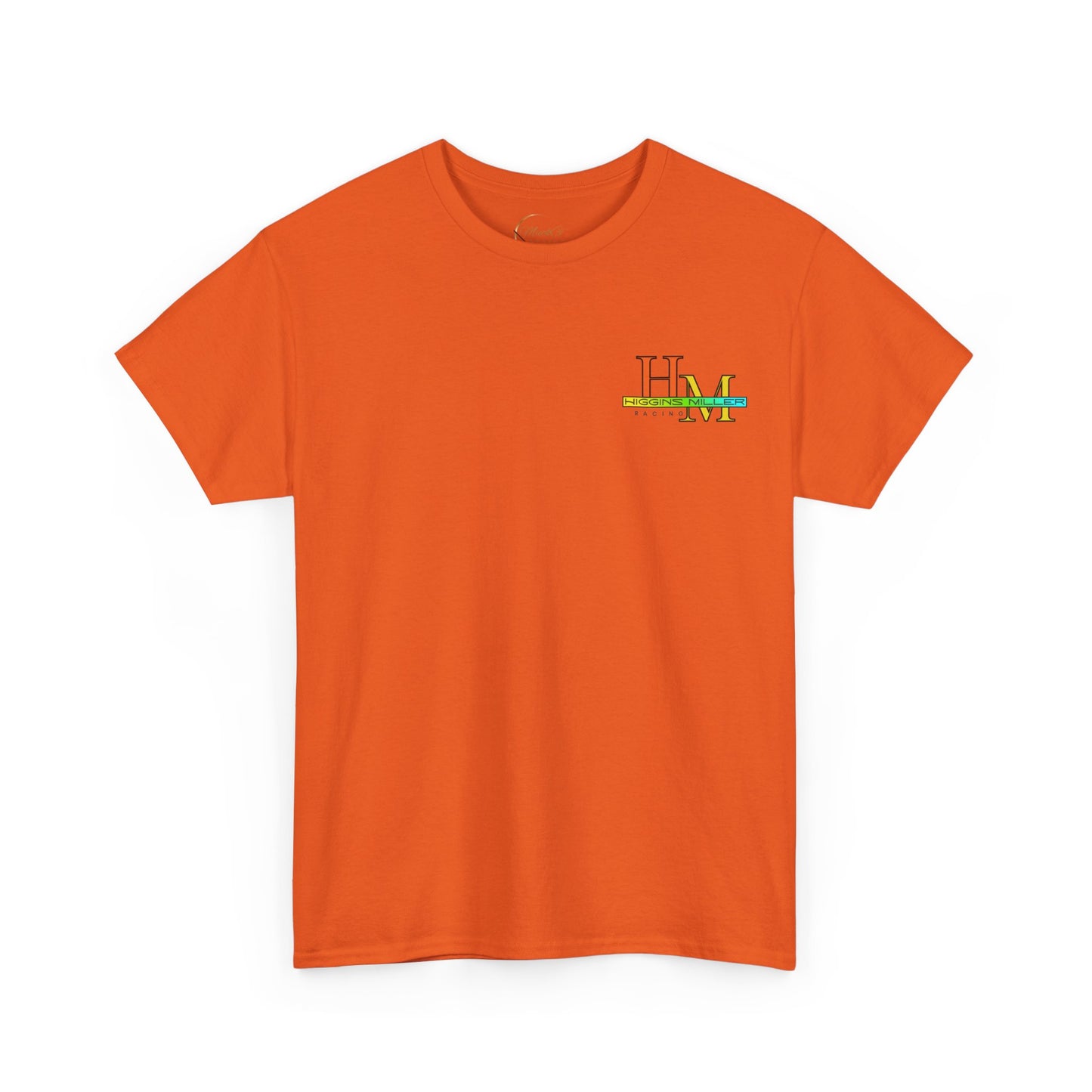 High Res Higgins Miller T with Crossed Flags, Racing-Themed Unisex Heavy Cotton Tee, Motorsports Shirt, Gift for Race Fans, Casual Wear, Unique Racing Apparel