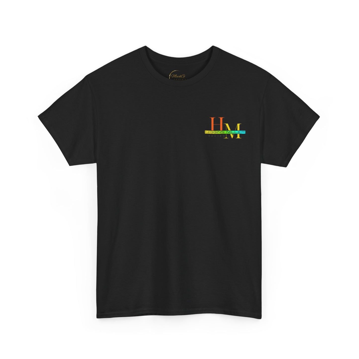 High Res Higgins Miller T with Crossed Flags, Racing-Themed Unisex Heavy Cotton Tee, Motorsports Shirt, Gift for Race Fans, Casual Wear, Unique Racing Apparel
