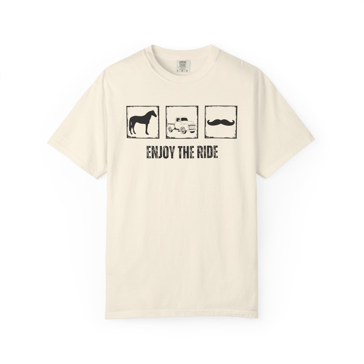 "Enjoy the Ride" — Horse, Old Pickup Truck & Mustache Comfort Colors T-shirt