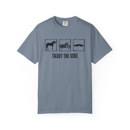 "Enjoy the Ride" — Motorcycle, Horse & Mustache Comfort Colors T-shirt