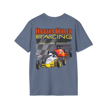 High Res Higgins Miller Soft Style T with flag, Race Day Unisex T-Shirt, Car Racing Shirt, Motorsports Apparel, Gift for Racing Fans, Casual Streetwear.