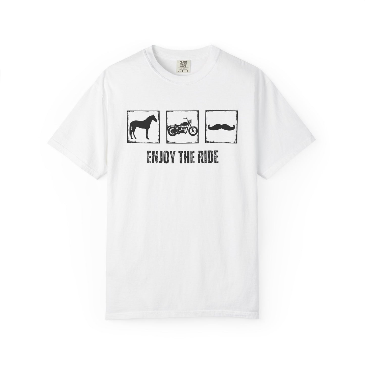 "Enjoy the Ride" — Motorcycle, Horse & Mustache Comfort Colors T-shirt