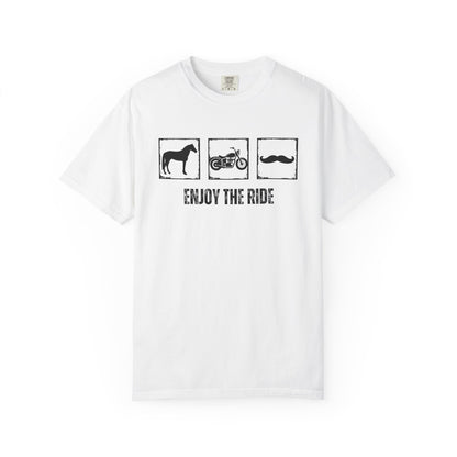 "Enjoy the Ride" — Motorcycle, Horse & Mustache Comfort Colors T-shirt