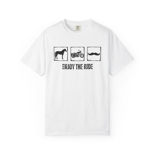 "Enjoy the Ride" — Motorcycle, Horse & Mustache Comfort Colors T-shirt