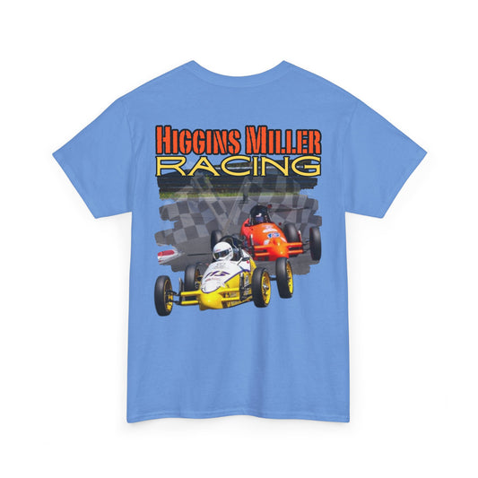 High Res Higgins Miller T with Crossed Flags, Racing-Themed Unisex Heavy Cotton Tee, Motorsports Shirt, Gift for Race Fans, Casual Wear, Unique Racing Apparel