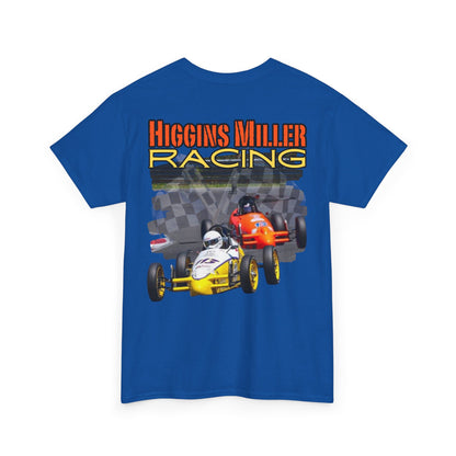 High Res Higgins Miller T with Crossed Flags, Racing-Themed Unisex Heavy Cotton Tee, Motorsports Shirt, Gift for Race Fans, Casual Wear, Unique Racing Apparel