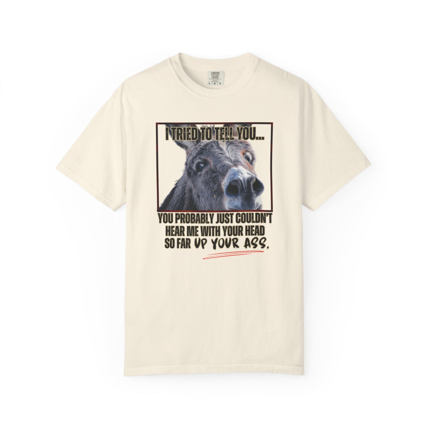 Comfort Colors Donkey Graphic T-Shirt — "I Tried to Tell You... You Probably Just Couldn't Hear Me" Funny Farmer Tee