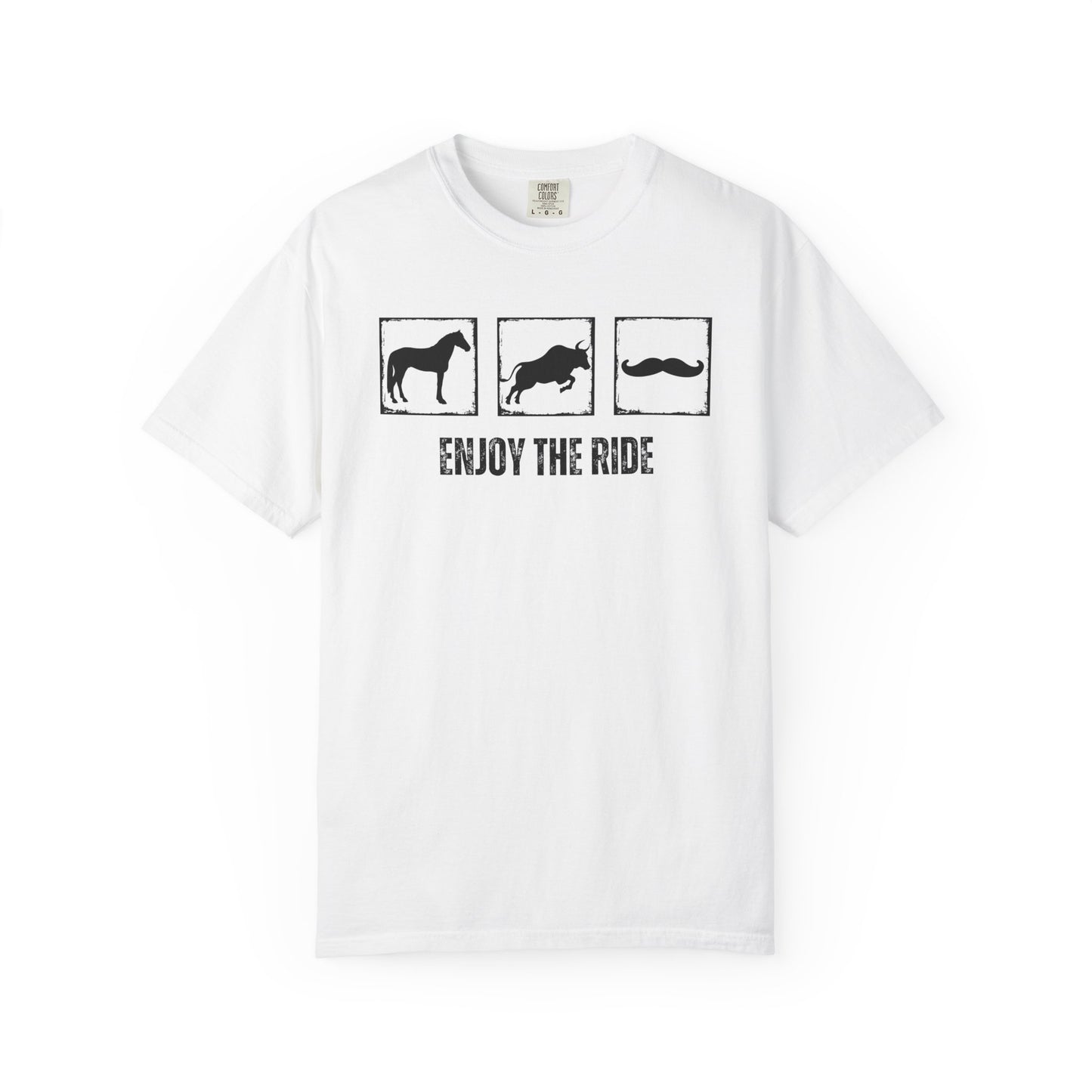 "Enjoy the Ride" — Horse, Bull & Mustache Comfort Colors T-shirt