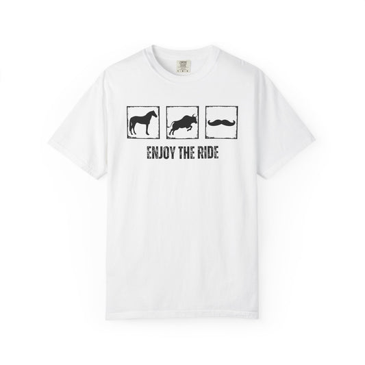 "Enjoy the Ride" — Horse, Bull & Mustache Comfort Colors T-shirt