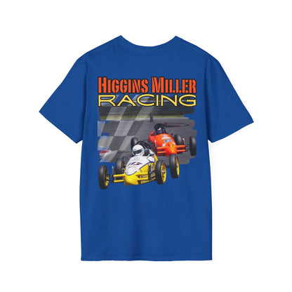 High Res Higgins Miller Soft Style T with flag, Race Day Unisex T-Shirt, Car Racing Shirt, Motorsports Apparel, Gift for Racing Fans, Casual Streetwear.
